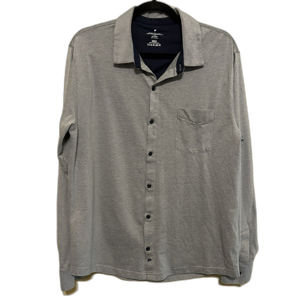 Fabletics The Dash Long Sleeve Button Up Shirt Men Size Large Blue Stretch Knit